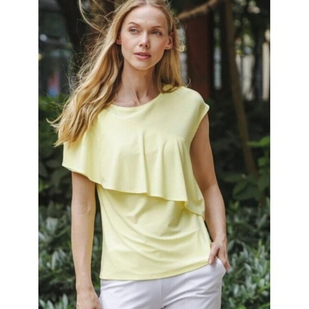 CLARA SUNWOO New Butter Yellow Ruffle Front Jersey Knit Top SZ Large Minimalist